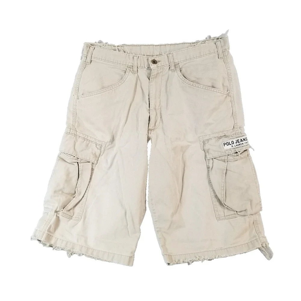 Polo Ralph Lauren cargo shorts men's 34x13.5 beige cotton distressed trashed